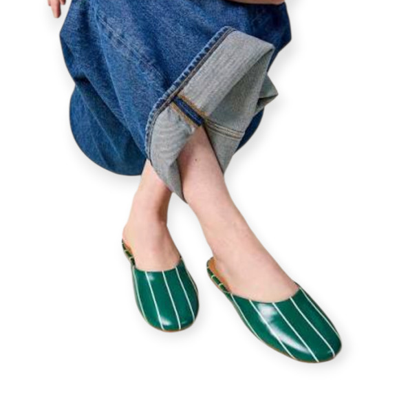 Charlotte Stone Shoes - Charlotte Stone Prim Ivy Green White Striped Ballet Slide Flats Size 7